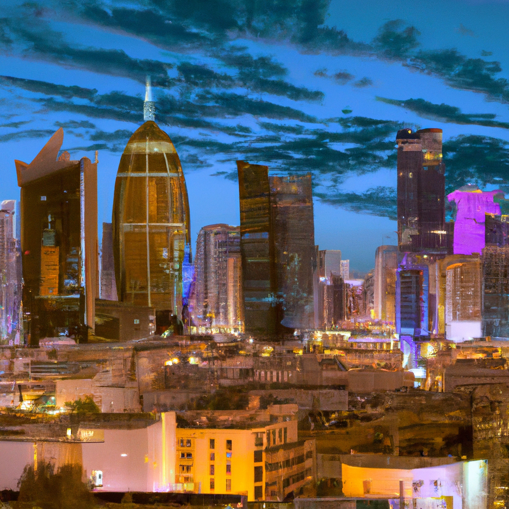 Современный герой-баннер с неоновым городским пейзажем и эффектом глассморфизма, отражающим премиальный стиль сайта